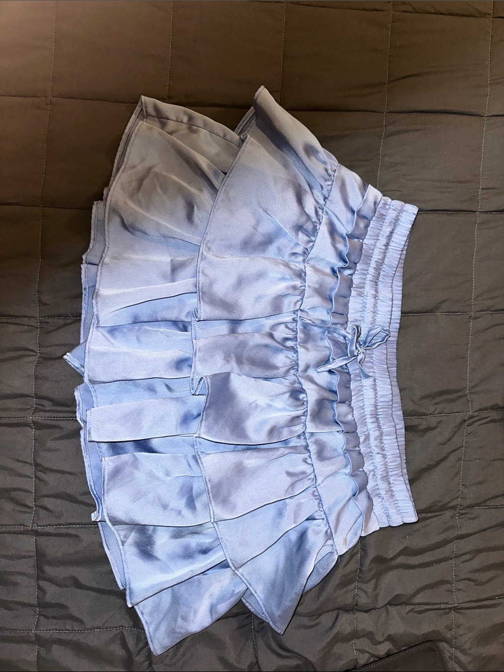 Light Blue Satin Tiered Mini Skirt